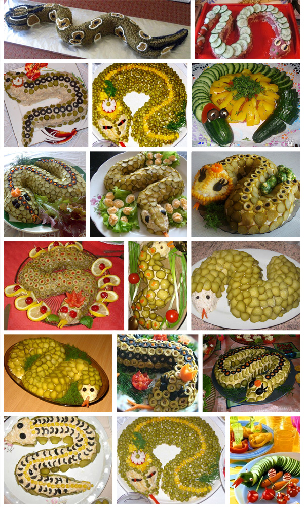 салат на новый год в в виде змеи